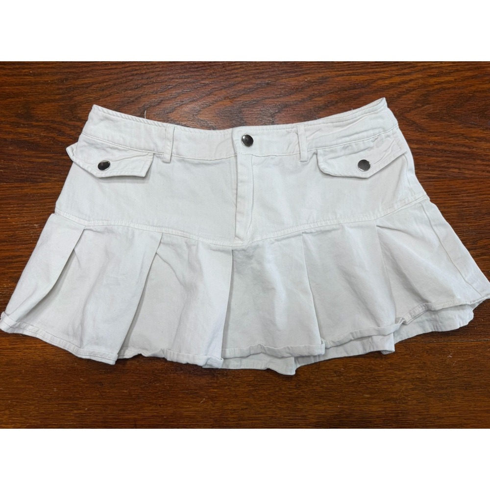 Altar'd State White Pleated Utility Mini Skirt Y2K Cargo Micro Size Large